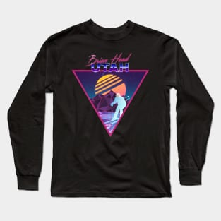 Retro Vaporwave Ski Mountain | Brian Head Utah | Shirts, Stickers, and More! Long Sleeve T-Shirt